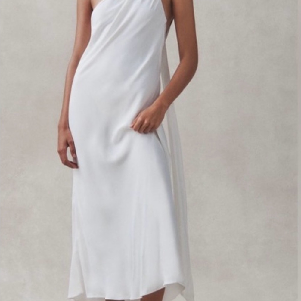 BHLDN White Asymmetrical One Shoulder Midi Dress NWT